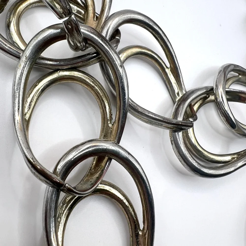 Heavy Chunky Silver Tone Statement Necklace Signed N Oversized Links 222g